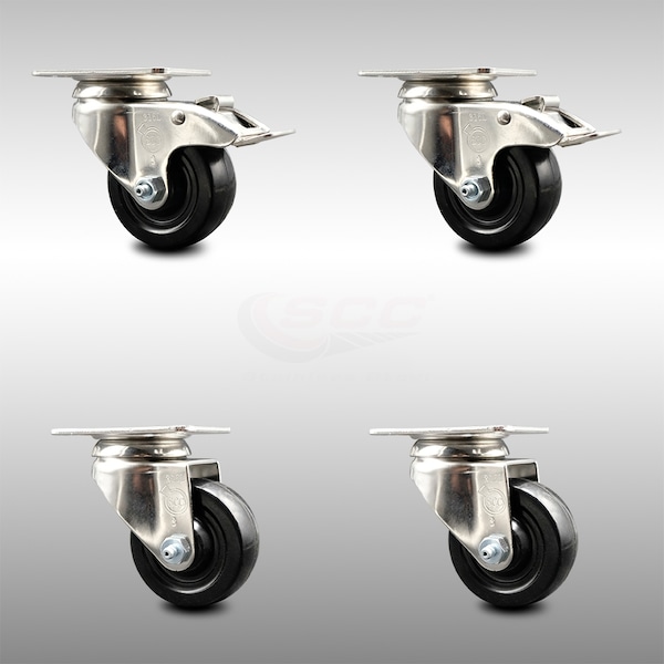 Service Caster 3 Inch 316SS Soft Rubber Wheel Swivel Top Plate Caster Lock Brakes SCC, 2PK SCC-SS316TTL20S314-SRS-2-S-2 - main